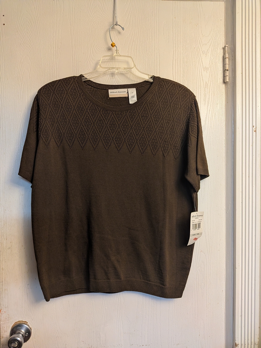Alfred Dunner Women's Brown Crewneck Short-Sleeve Sweater